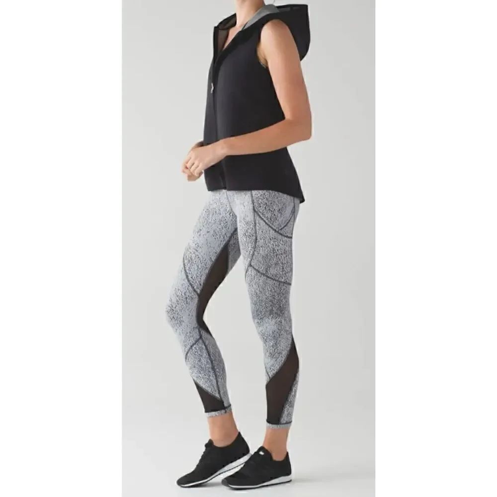 Lululemon Outrun Tight Pants Power Luxtreme Spray Jacquard White Black Mesh Sz 4